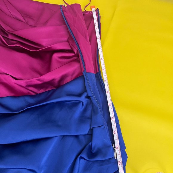 Express Colorblock Ruched Bodycon One Shoulder Mini Dress, Pink and Blue, Size S - Picture 3 of 13